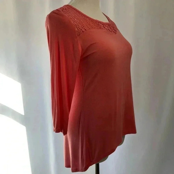 Pink Rose Pink Long Sl Hi Low Scoop Neck Top Med - Picture 5 of 8